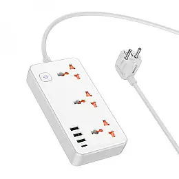 Удлинитель мережевий Hoco AC8A Багатофункціональний 3USB 1Type-C,PD 18W 3.4A 1.5m Білий