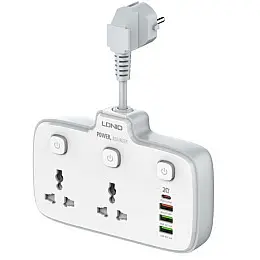 Удлинитель мережевий LDNIO SC2413 Auto-ID 2USB/ 2 Type-C 2.4А QC3.0 / PD20 Вт Білий