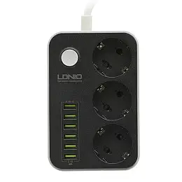 Удлинювач мережевий LDNIO SE3631 Socket з підсвіткою 6USB 3 розетки 220V 3.4A 1.6 м Чорний