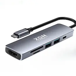 USB-хаб XON SmartHub 6 в 1 HDMI SD/TF Type-C USB3.0 USB2.0 Серый (UHCHP062312G 5160)