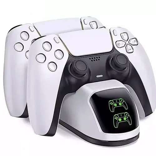 Зарядка для джойстика PS5 Dobe Док Станція для PlayStation 5 PS5 DualSense на 2 геймпади з LED підсвіткою Білий