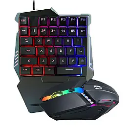 Комплект проводной игровая клавиатура для одной руки и мышь RIAS 198I G506 с подсветкой Black