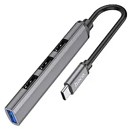 Хаб Hoco HB26 4-в-1 Type-C штекер на USB3.0 USB2.0*3 OTG Type C Сірий