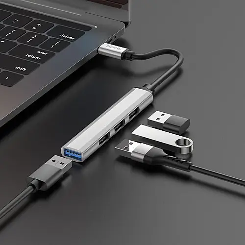 Хаб Hoco HB26 4-в-1 Type-C штекер на USB3.0 гніздо USB2.0*3 OTG Type C Silver