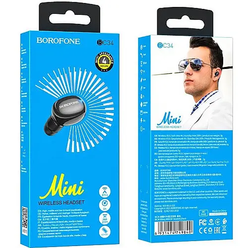 Bluetooth-гарнітура BOROFONE BC34 Mikey MINI BT5.0 Чорна