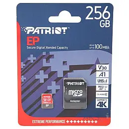 Карта пам'яті з адаптером MicroSDXC Patriot EP UHS-I/U3 256gb V30 Class 10 Чорно-Червоний