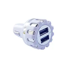 Зарядний пристрій Car 11587 в авто кругле рифлене 2USB 2.1A Біле Срібло (10962-hbr)