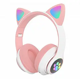 Бездротові Bluetooth навушники з вушками Cat Ear VZV-23M/ 7805 з LED підсвіткою Рожеві