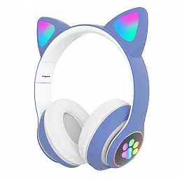 Бездротові Bluetooth навушники з вушками Cat Ear VZV-23M/ 7805 LED Сині