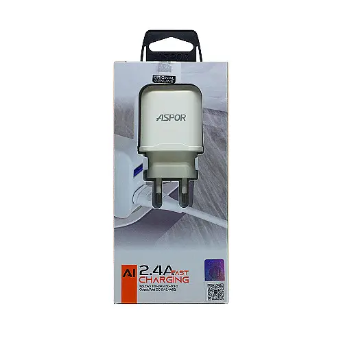 Сетевий зарядний пристрій для Aspor A829 2USB/2.4A - білий