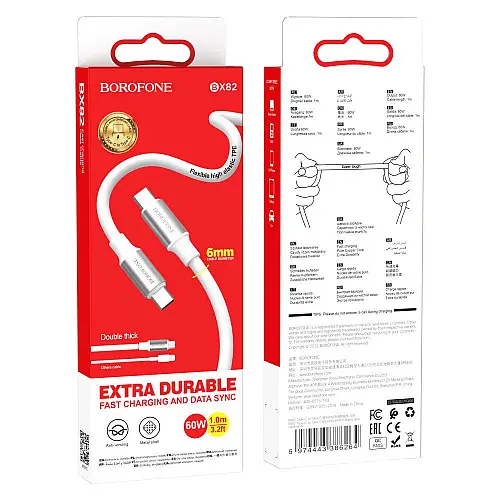 Кабель передачі даних Borofone BX82 Bountiful Type-C to Type-C 1 м 60W 20V / 3A Білий