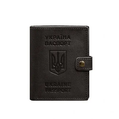 Кожна обкладинка-портмоне на паспорт з гербом України BlankNote 25.1 темно-коричнева