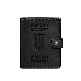 Кожаная обложка-портмоне на паспорт с гербом Украины BlankNote 25.1 Черная