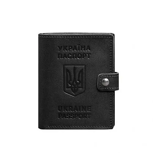 Кожана обкладинка-портмоне на паспорт з гербом України BlankNote 25.1 Чорна