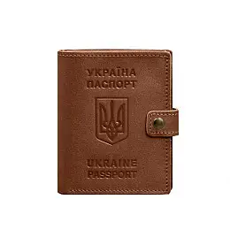 Кожаная обложка-портмоне на паспорт с гербом Украины BlankNote 25.1 Светло-коричневая