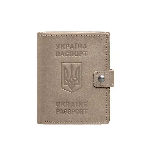Кожана обкладинка-портмоне на паспорт з гербом України BlankNote 25.1 Світло-бежевий