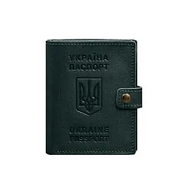 Кожаная обложка-портмоне на паспорт с гербом Украины BlankNote 25.1 Зеленая