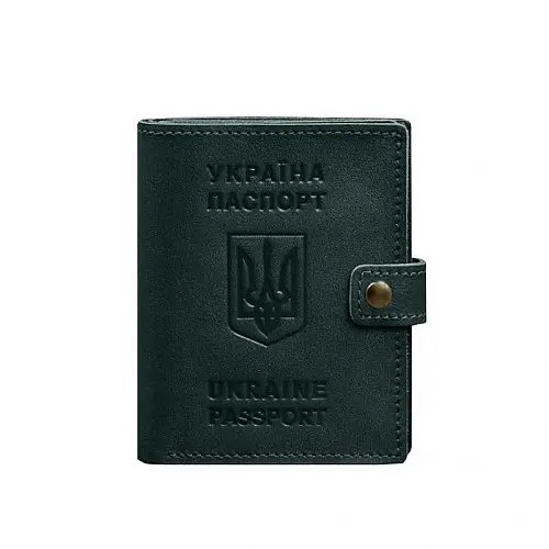 Кожана обкладинка-портмоне на паспорт з гербом України BlankNote 25.1 Зелена