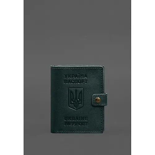 Кожана обкладинка-портмоне на паспорт з гербом України BlankNote 25.1 Зелена