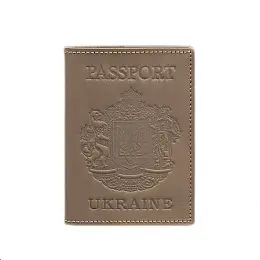 Кожаная обложка для паспорта BlankNote с украинским гербом светло-бежевая