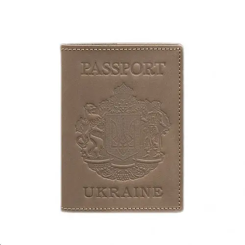 Кожаная обложка для паспорта BlankNote с украинским гербом светло-бежевая