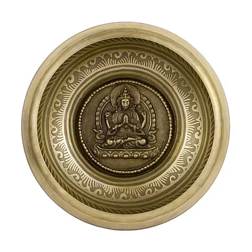 Поющая чаша Kailash Авалокитешвара Мантры Мани Орнамент Мандала Мани 167х167х71 мм Бронзовый (27725)