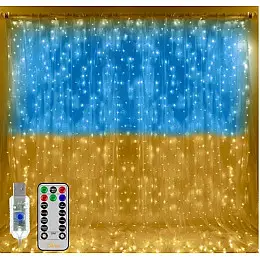 Гірлянда штора з пультом No Brand SFK-09 прапор України USB 2х2 м Голубо-жовтий (2400130212)