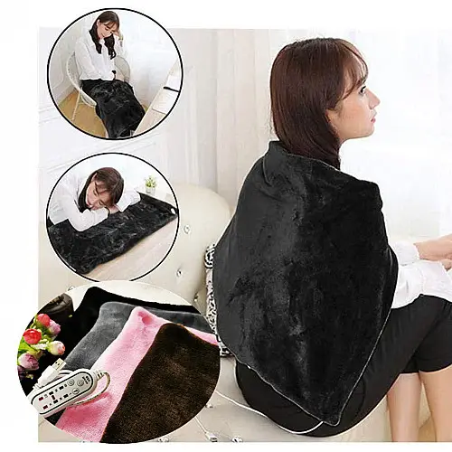 Плед шаль Lesko 100*65 Black одіяло з підігрівом usb від повербанка