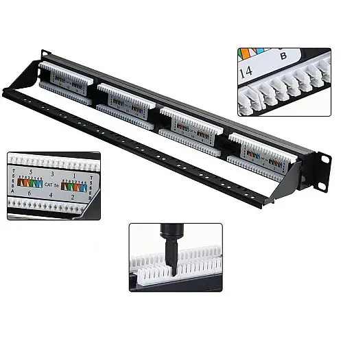 Патч-панель Hypernet 24 порта UTP кат. 5Е 19" PP-KUTP24-NM-CM з організатором кабеля