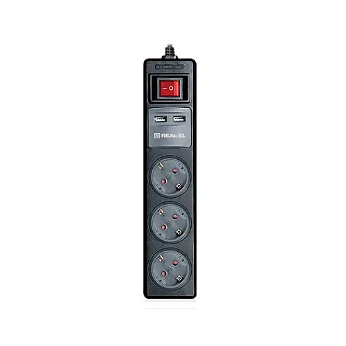 Фільтр живлення REAL-EL RS-3 USB CHARGE 1.8м Чорний