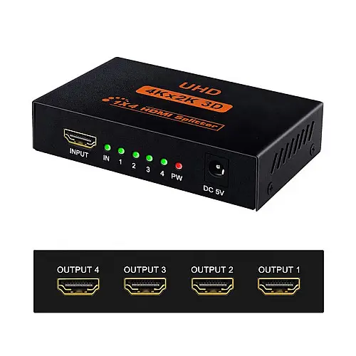 Активный HDMI разветвитель на 4 порта UHD, четырехнаправленный видео сплиттер 4К