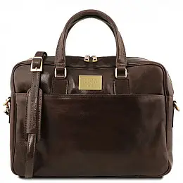 Кожана сумка портфель для ноутбука на два відділення Tuscany Leather Urbino TL141894 Темно-коричневий