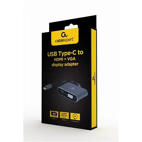 Адаптер Cablexpert HDMI VGA USB Type-C F/M 0.15 м Чорний (A-USB3C-HDMIVGA-01)
