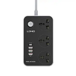 Удлинювач з USB 3 розетки LDNIO SC3412 3A 38W 2 м чорний