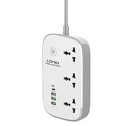 Удлинювач з USB 2 м Ldnio SCW3451 3USB Type-C 3 розетки QC Wi-Fi Білий