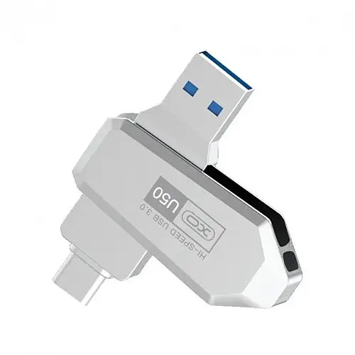Флешка ЮСБ XO U50 Type C 128gb USB Flash Drive 3.0 Сталь