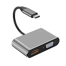 Концентратор Qukam Type-C 4 в 1 адаптер type-c 3.0 до 4K HDMI HDTV VGA USB 3.0 PD розгалужувач швидкої зарядки Сірий