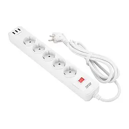 Сетевий фільтр подовжувач з USB 2E 5XSchuko 3 USB-A 5 розеток 2 м білий