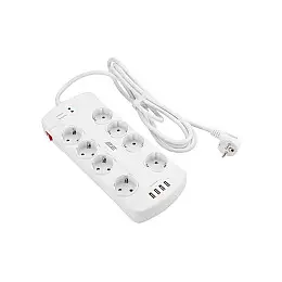 Сетевий фільтр подовжувач з USB 2E 8XSchuko 4 USB-A на 8 розеток 3 м білий