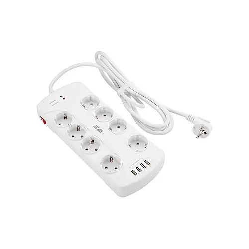 Сетевой фильтр удлинитель с USB 2E 8XSchuko 4 USB-A на 8 розеток 3 м белый