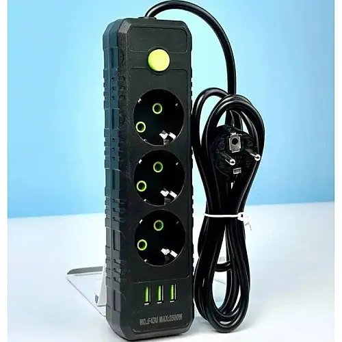 Удлинювач No Brand F43U USB 4 м 3 розетки чорний