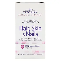 Формула посилена 21st Century Extra Strength для волосся/шкіри та нігтів 90 таблеток