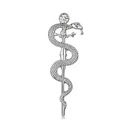Значок пин BROCHE Посох Асклепия 1,2 х 3,6 см Серебристый BRGV114621