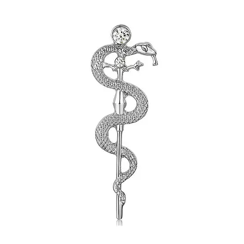 Значок пин BROCHE Посох Асклепия 1,2 х 3,6 см Серебристый BRGV114621
