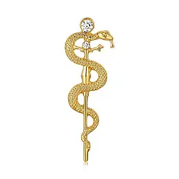 Значок пин BROCHE Посох Асклепия Золотистый 1,2 х 3,6 см BRGV114622