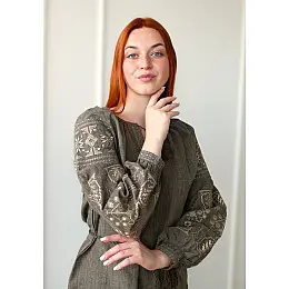 Вишиванка жіноча льон-габардин хаки Святкова 4Profi 3XL(48)