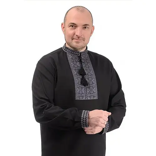Вишиванка чоловіча чорна з льону Традиція 4Profi 48