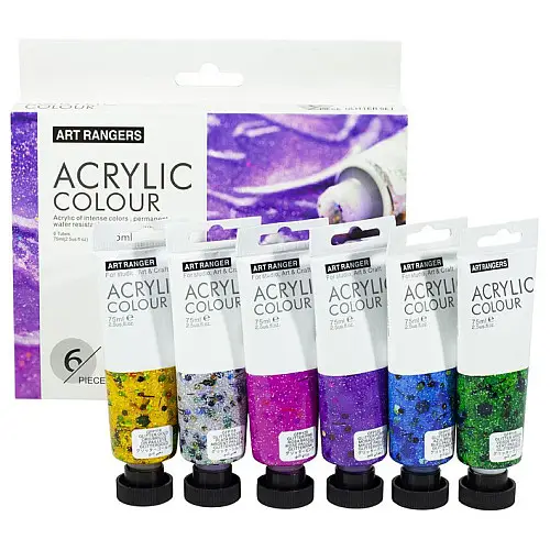 Художні акрилові фарби з блискітками Art Rangers Acrylic glitter 6 кольорів по 75 мл