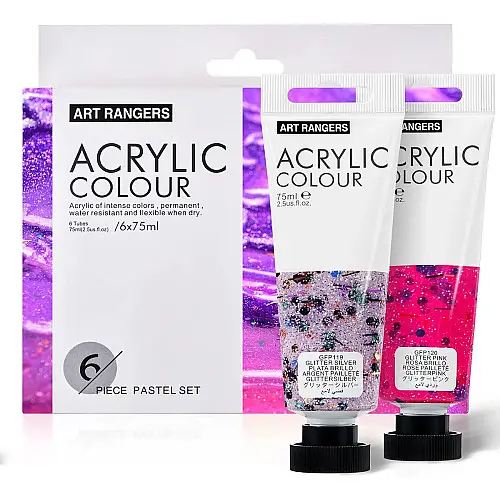 Художні акрилові фарби з блискітками Art Rangers Acrylic glitter 6 кольорів по 75 мл
