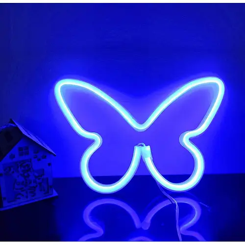 Настінний неоновий світильник нічник Angel Метелик Butterfly синій